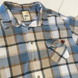 Solaris Outdoors 3LXT Men's Blue Plaid Shirt Button Eyeglass Cleaner Builtin